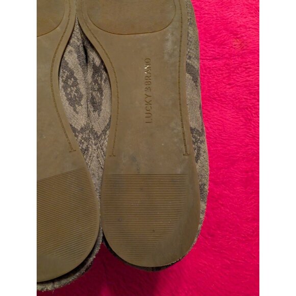 Lucky Brand LK-Alba Gray Suede Leather Ballet Flats 9.5M Snakeskin Print Comfort - Picture 8 of 8